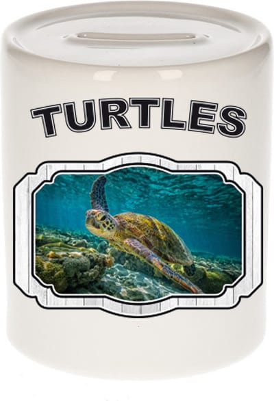 Dieren liefhebber zee schildpad spaarpot 9 cm jongens en meisjes - keramiek - Cadeau spaarpotten schildpadden liefhebber