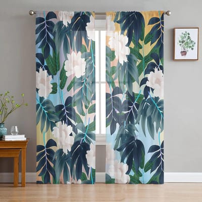 Blad Bloem Bos Transparant Gordijn voor Woonkamer Hal Muur Aankleden Huis Raam Benodigdheden Pop Print Tule Gordijnen 135W x 114H(cm) black