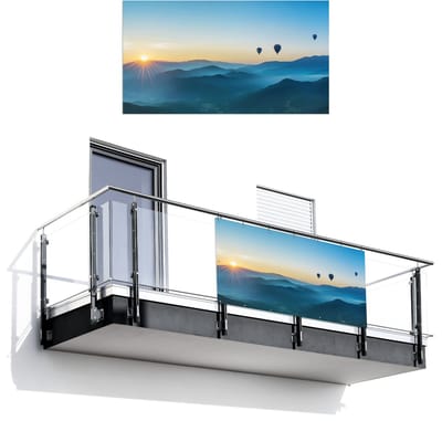 Balkonscherm 200x110 cm - Balkonposter Luchtballonnen - Bergen - Zonsopgang - Landschap - Balkon scherm decoratie - Balkonschermen - Balkondoek zonnescherm