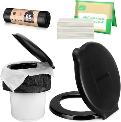 Toilet Bril Set - Draagbaar Toilet - Kamperen en Reizen - Voor 5 Gallon Emmer - 10 Stuks - Zwart