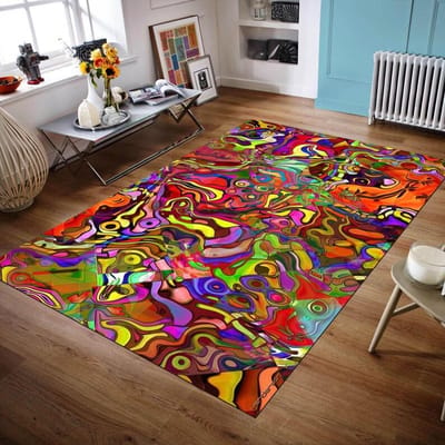 Tapis Graffitis Colorés Design Visage Abstrait Tapis Lumineux Unique pour Décoration Intérieure Salon Chambre à Coucher Idée Cadeau 60*90cm