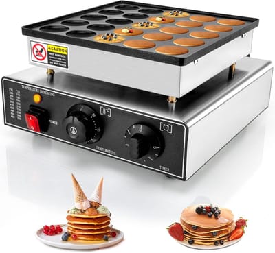 Mini Pannenkoek Maker - Poffertjespan Elektrisch - Ontbijt Maken - 3-5 Minuten Bereiding - 25 Stuks - Wit