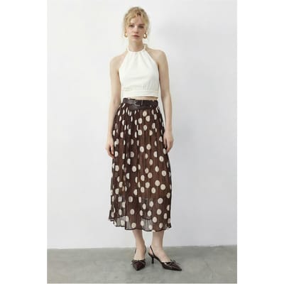Hoge Taille Polkadot Maxi Rok met Ceintuur