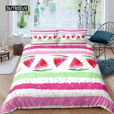 Watermeloen Dekbedovertrek Set Hawaiiaanse Beddengoedset King Size Microvezel Zomer Fruit Thema Dekbedovertrek voor Kinderen Jongens Meisjes Tiener EU single(135x200cm)