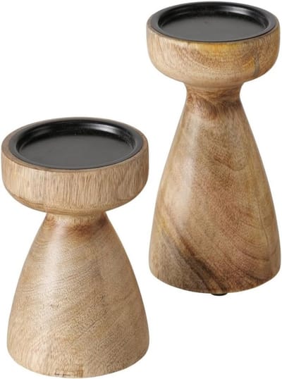 Set van 2 Houten Kandelaars 15-20 cm Hoog - Natuurlijke Tafeldecoratie