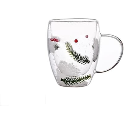 250/350ml 1/2 stuks Kerstboom en Sneeuw Dubbelwandig Transparant Glazen Kopje Hittebestendig Koffie Melk Mok Thee Espresso Kopje Geschenken 350ml white