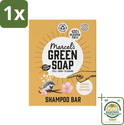 1 x Marcel's Green Soap - Shampoobar - Vanilla & Cherry Blossom - Versterkt & verzorgt - 90 gr- Shampoobar - Natuurlijke Shampoo - Sulfaatvrije Shampoo - Biologisch Afbreekbaar - Vegan Shampoo