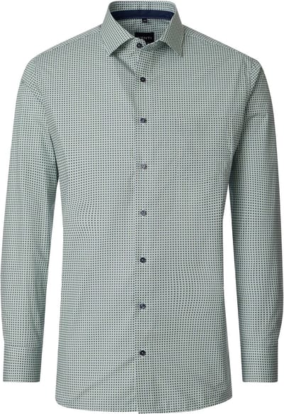 VENTI CASA MODA comfort fit overhemd - popeline - wit met groen en blauw dessin - Strijkvriendelijk - Boordmaat: 48