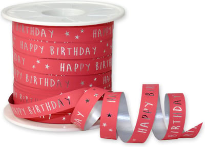 Krullint Happy Birthday Koraal – Cadeaulint - 10mm
