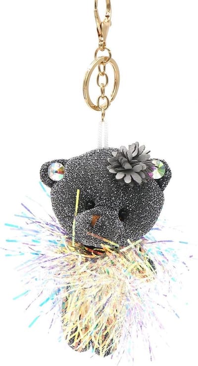 Sleutelhanger Beer met Glitters - 12 cm - Grijs