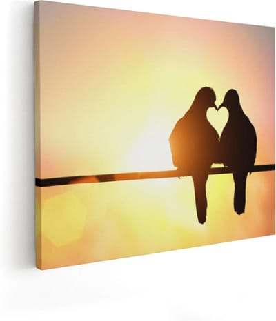 Artaza Canvas Schilderij Zonsondergang - 50x40 cm - Wanddecoratie Vogels - Muurdecoratie Liefde - Kamer Accessoires