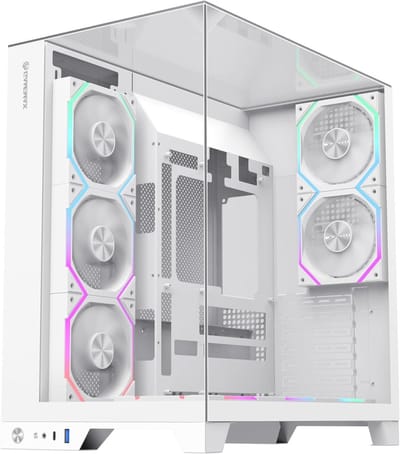 PC Behuizing - Computerkast ATX - Gaming PC Bouwen - Gehard Glas Panelen - 45.4 cm Hoog - Wit