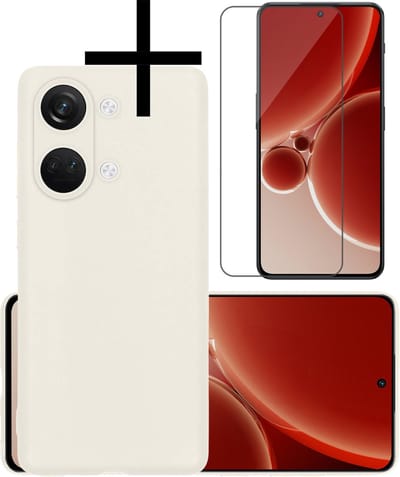 Hoesje - Met Screenprotector - Geschikt voor OnePlus Nord 3 - Sterk & Shockproof - Back Cover - Siliconen Case - Telefoon Hoes - Wit