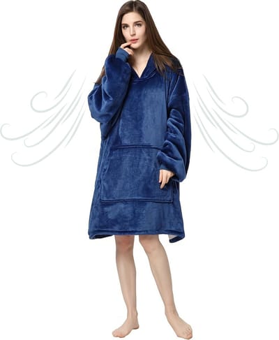 Livano Hoodie Deken Met Mouwen - Knuffeldeken - Fleece Blanket - Dames - Heren - Kinderen - Plaid - Onesie - Extra Zacht & Warm - Blauw
