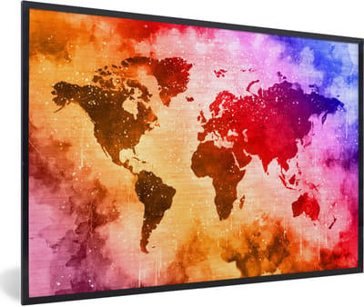 Poster in lijst - Fotolijst 90x60 cm - Posters - Wereldkaart - Verf - Kleuren - Posterlijst zwart - Decoratie - Wanddecoratie woonkamer - Muurdecoratie slaapkamer