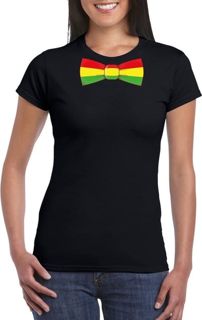 Zwart t-shirt met Limburgse kleuren strik dames - Carnaval shirts S