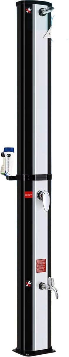 Vrijstaande Buiten Douche - Zwart & Zilver - Tuindouche - Sauna douche - 360° Zonne-energie Douchekop en Voetspoeluitloop - Temperatuurregeling tot 60°C - Met Deksel - 60L