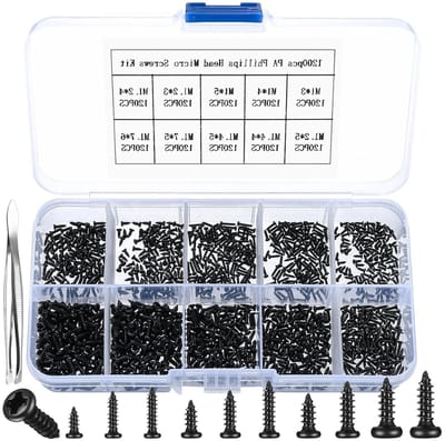 SnelShoppen - 1200 Stuks Zelfborende Schroeven Set M1 M1.2 M1.4 M1.7 Mini Phillips Schroeven met Sleutelhoofd Assortiment voor Elektronica, Horlogemak