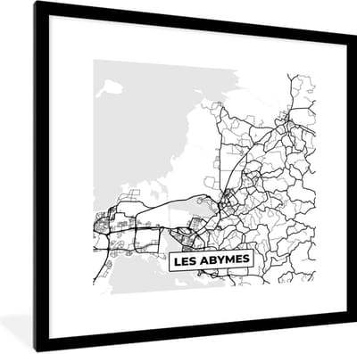 Fotolijst incl. Poster Zwart Wit- Kaart - Frankrijk - Stadskaart - Plattegrond - Les Abymes - Zwart wit - 40x40 cm - Posterlijst