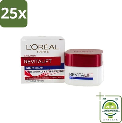 25 x L'Oréal Revitalift - Nachtcrème - Anti-Rimpel - Hydraterend en Verstevigend - 50 ml - Grootverpakking - Anti-rimpel Crème - Anti-aging Crème - Nachtcrème - Huidversteviging - Hydraterende Crème