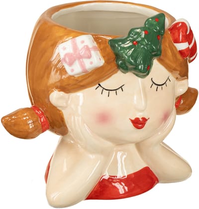 Plantenkop keramiek meisje decoratieve plantenbak Kerstmis H17cm