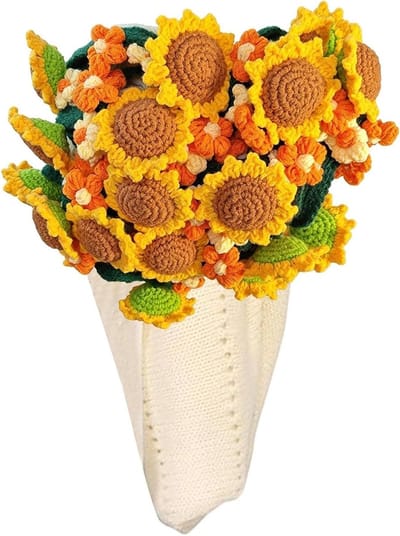 Boeket Deken, Handgemaakte Zonnebloem 31.5" Home Office Decor - Bloeiende Deken Warme Sjaal | Voor Moeder Zuster Oma Vriendin Leraar Waardering Moederdag Valentijnsdag