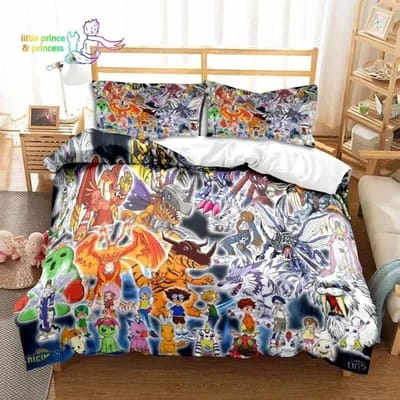 Digimon Anime Beddengoed Set Eenpersoons Twin Volledig Queen King Size Bed Set Volwassene Kind Slaapkamer Avontuur Monster Cartoon Beddengoed Cadeau AU King 240x210cm