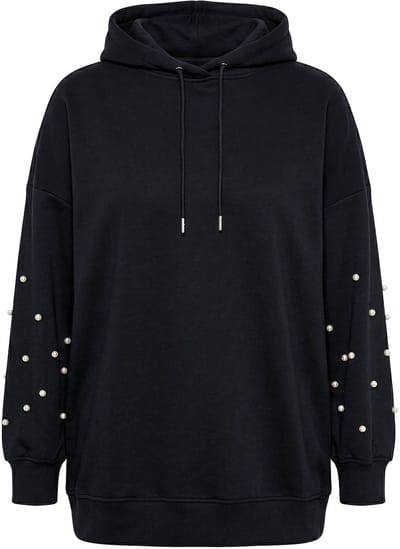 Studio Untold - Dames - Hoodie oversized decoratieve kralen capuchon - Zwart - Maat 46+