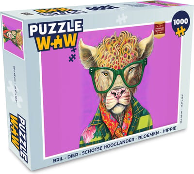 Puzzel Bril - Dier - Schotse hooglander - Bloemen - Hippie - Legpuzzel - Puzzel 1000 stukjes volwassenen