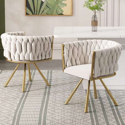 DESMIU Eetkamerstoel Set Van 2 - Draaibare Kuipstoel Met Armleuningen - Voor Eetkamer En Woonkamer - Velvet - Beige En Goud