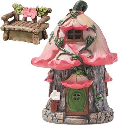 Feeën Huis Set - Miniatuur Tuin - Sprookjes Tuin - Hars Constructie - 2 Delig - Gekleurd