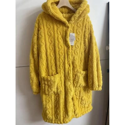 Warm Winter Dames 2-delige Badjas Set Koraalfluweel Badjassen voor Dames Losse Nachthemd Met Capuchon Kimono Flanellen Badjas Kamerjas L yellow