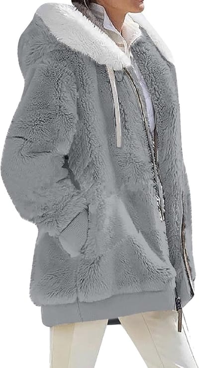 Dames Teddy Hoodie Casual Fuzzy Sweater met Zakken