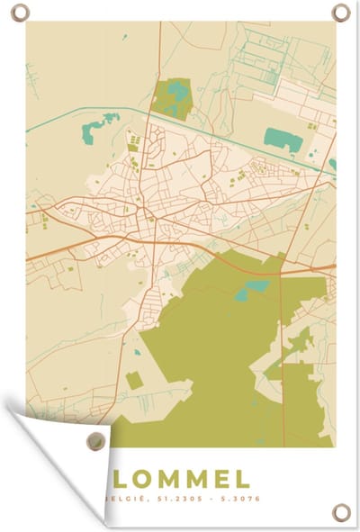 Muurdecoratie Plattegrond - Stadskaart - Kaart - België - Lommel - 120x180 cm - Tuinposter - Tuindoek