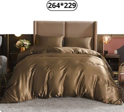 Livano Satijnen Dekbedovertrek - Fleece Dekbedovertrek - Pluche - Dekbed - Deken - Inclusief Kussens - Koffie 264x229cm