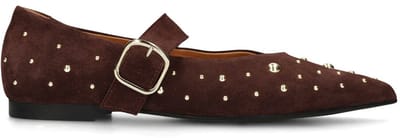Manfield - Dames - Bordeaux rode suède loafers met goudkleurige studs - Maat 36