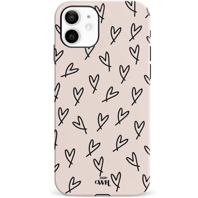 xoxo Wildhearts All Yours - Double Layer - Hoesje geschikt voor iPhone 11 case - Siliconen hoesje met hartjesprint - Hartjes - Hardcover - Beschermhoes - Optimale bescherming - Beige - Zwart