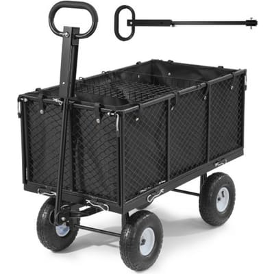 VEVOR-Wagen, 544 Kg, Handkar, Transportkar met Luchtbanden, Verstelbare Handgreep, Afneembare Zijpanelen, Strandkar, Campingkar, Tuinkar voor Bevestiging Aan Atv Of Tractor, Zwart