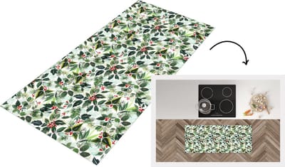 Keukenloper - Loper keuken - Kerst - Waterverf - Maretak - 120x50 cm - Keukenloper vinyl
