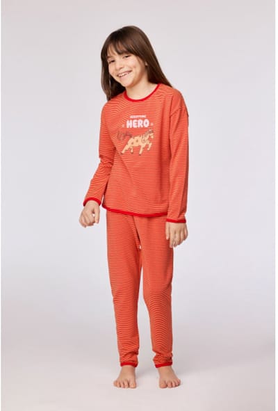 Woody pyjama meisjes/dames - rood gestreept - pony - 252-10-PZG-Z/935 - maat 128