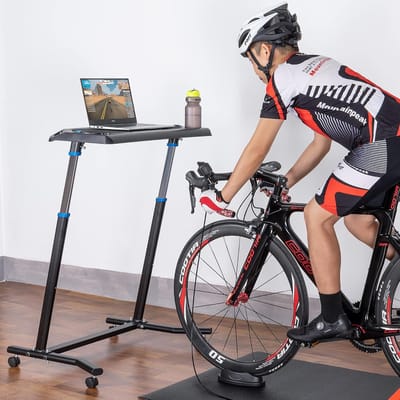 Fietsbureau Binnen - Fitness Bureau - Trainen met Laptop - In Hoogte Verstelbaar - Antislip Oppervlak - Blauw
