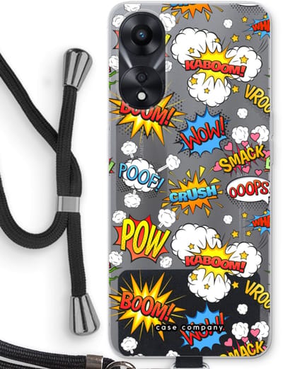 Case Company® - Hoesje met koord geschikt voor Oppo A78 5G hoesje met Koord - Pow Smack - Telefoonhoesje met Zwart Koord - Bescherming aan alle Kanten en Over de Schermrand