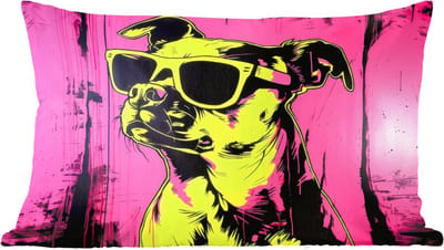 Sierkussens - Kussentjes Woonkamer - 60x40 cm - Hond - Zonnebril - Roze - Art