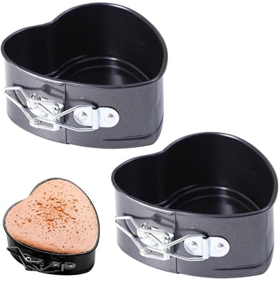 Dailygoods - 2 stuks hartbakvorm, 12 x 12 x 4,5 cm, taartvorm, hart, lekvrij, met uitneembare bodem, gelijkmatige bruining, hartvormige springvorm, antiaanbaklaag