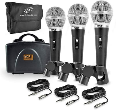 Pyle Mocrofoon – Dynamische Microfoonset (3-delig) - Handmicrofoon – Met Hardcase & Opbergtas – Inclusief Microfoonclip en 8 m XLR-naar-6,35 mm Kabel – Zwart