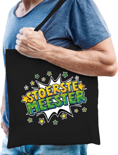 Stoerste meester katoenen tas zwart voor heren - cadeau / verjaardag tassen - kado / tasje / shopper