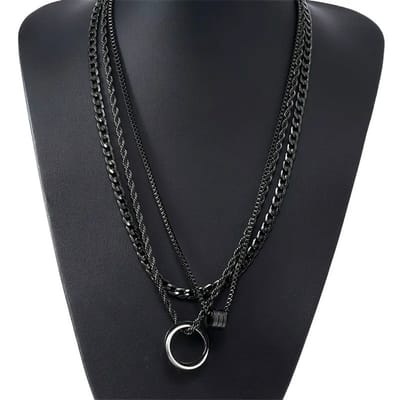 Livano Ketting - Heren - Staal - Nep zilver - Met Hanger - 3 Stuks - Zwart
