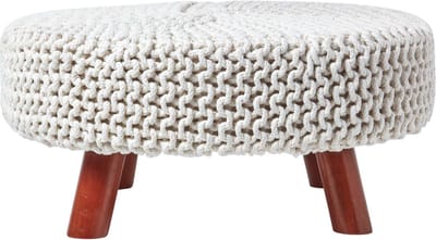 Homescapes Gebreide Voetenbank 30cm Hoog, Naturel