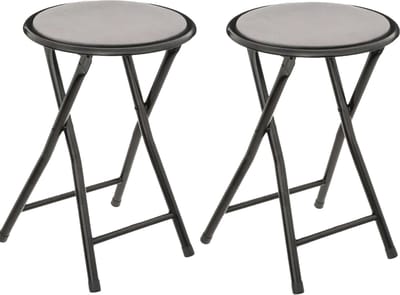 2x stuks bijzet krukje/stoel - Opvouwbaar - zwart/grijs - 46 cm