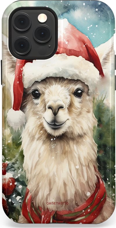 Casetastic hoesje geschikt voor Apple iPhone 12 / Apple iPhone 12 Pro - MagSafe - Dubbellaagse bescherming - Kerst Lama - Fashion Case - Taupe Lichtgrijs Donkergrijs Saliegroen